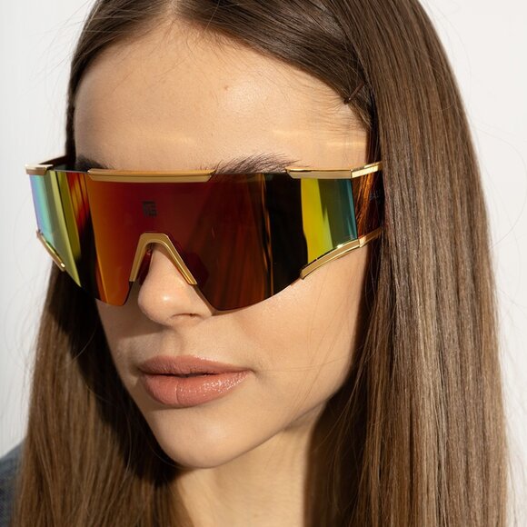 Balmain Women Sunglasses Titanium Gold Red Brown Mirror Mask FLECHE BPS-138C-141 - Picture 3 of 13